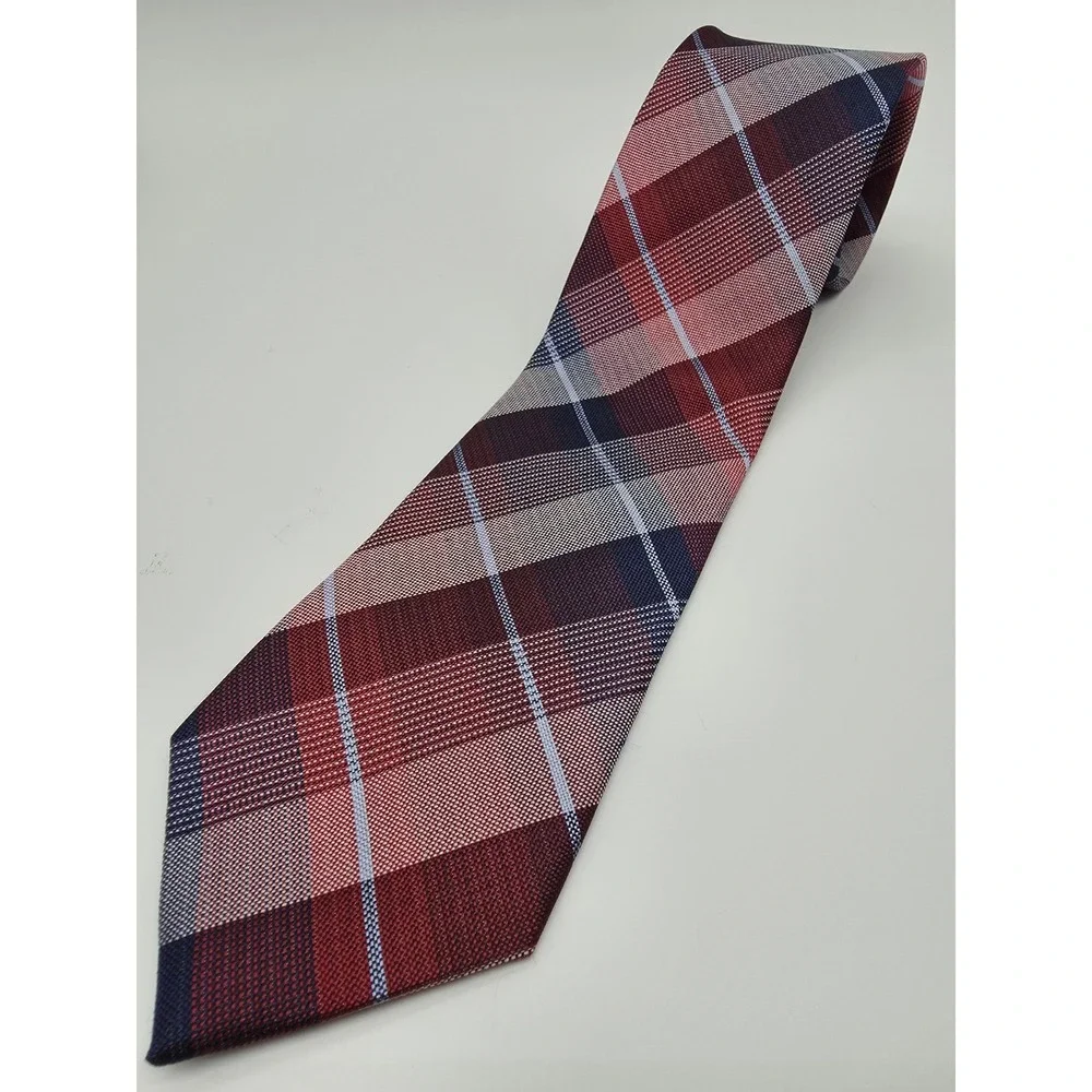 Pronto Uomo 100% Silk Red White Blue Plaid Men's Tie 58